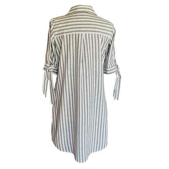J Gee Gray White Striped Short Sleeve Shirt Dress LARGE Coastal Preppy Travel - Picture 5 of 9